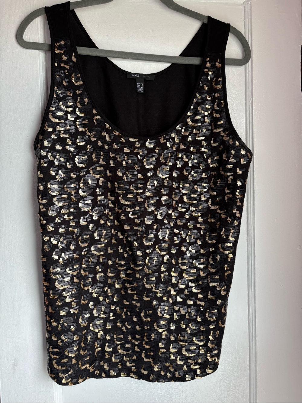 Mango MNG Black & Gold Sequin Tank Top EUC Large